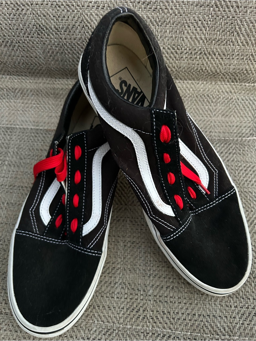 Vans Sk8 Black Suede and Canvas, Leather White & Red LacesLow-Top Shoes sz 10